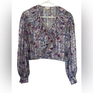 W Collection Floral Ruffle Cropped Top Size 36/6